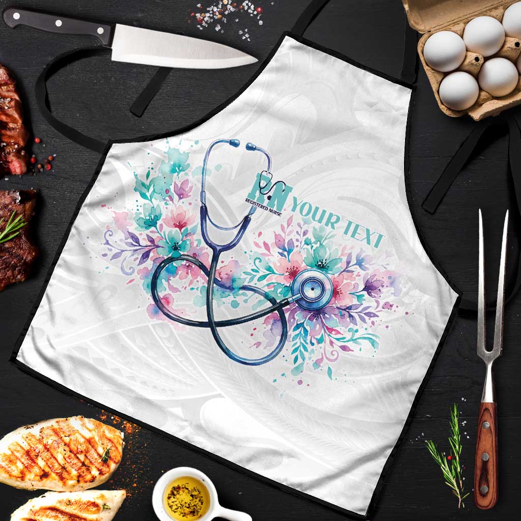 New Zealand Nurses RN Personalised Apron Stethoscope Floral Maori Motif LT9 White - Polynesian Pride