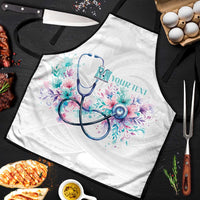 New Zealand Nurses RN Personalised Apron Stethoscope Floral Maori Motif LT9 White - Polynesian Pride