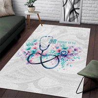 New Zealand Nurses RN Personalised Area Rug Stethoscope Floral Maori Motif LT9 White - Polynesian Pride