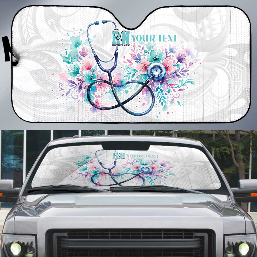 New Zealand Nurses RN Personalised Auto Sun Shade Stethoscope Floral Maori Motif LT9 White - Polynesian Pride