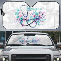 New Zealand Nurses RN Personalised Auto Sun Shade Stethoscope Floral Maori Motif LT9 White - Polynesian Pride
