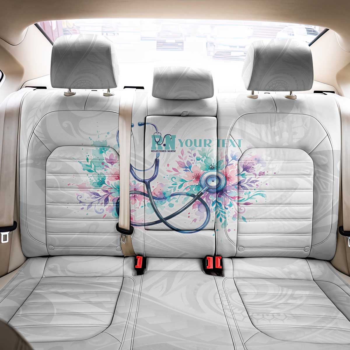 New Zealand Nurses RN Personalised Back Car Seat Cover Stethoscope Floral Maori Motif LT9 - Polynesian Pride