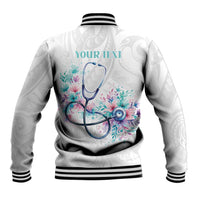 New Zealand Nurses RN Personalised Baseball Jacket Stethoscope Floral Maori Motif LT9 - Polynesian Pride