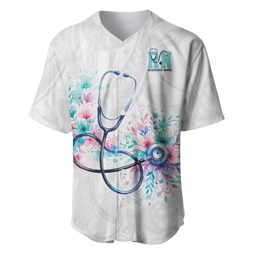 New Zealand Nurses RN Personalised Baseball Jersey Stethoscope Floral Maori Motif LT9 White - Polynesian Pride