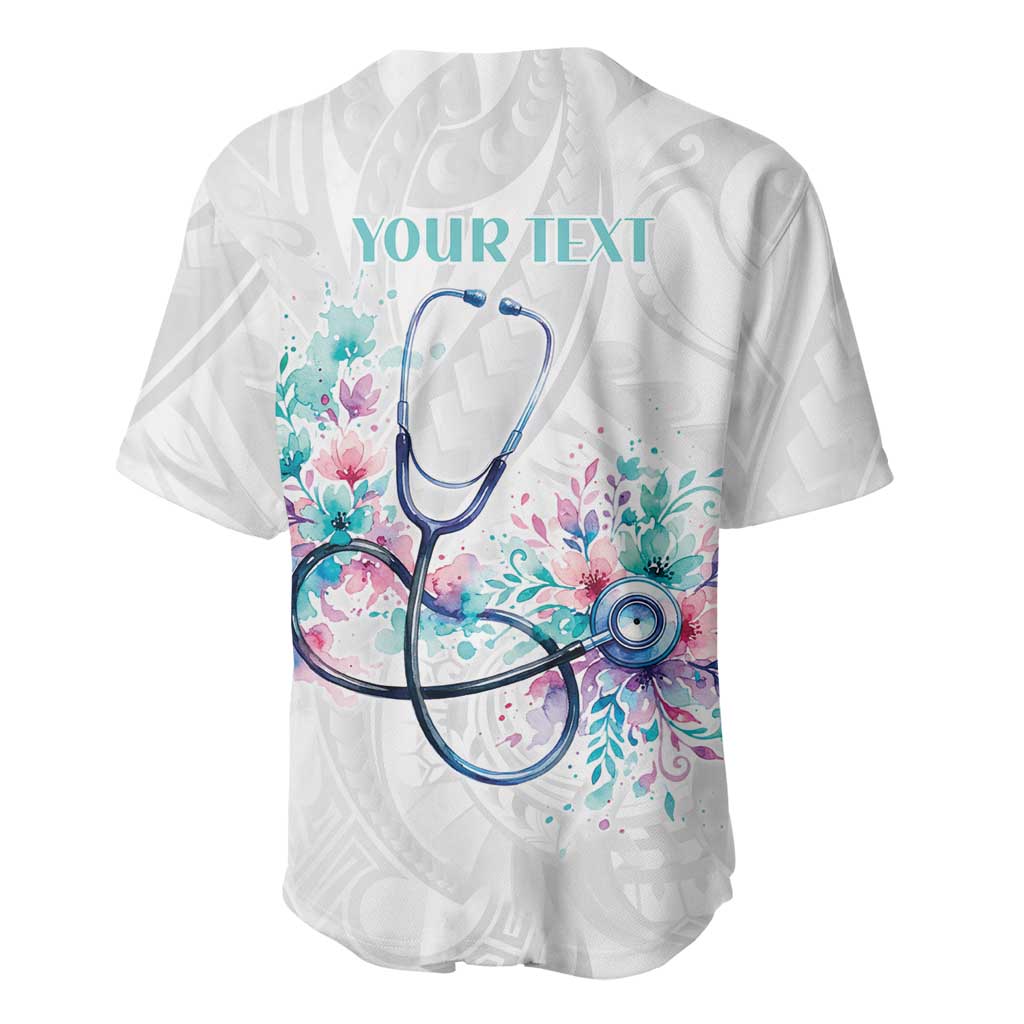 New Zealand Nurses RN Personalised Baseball Jersey Stethoscope Floral Maori Motif LT9 - Polynesian Pride