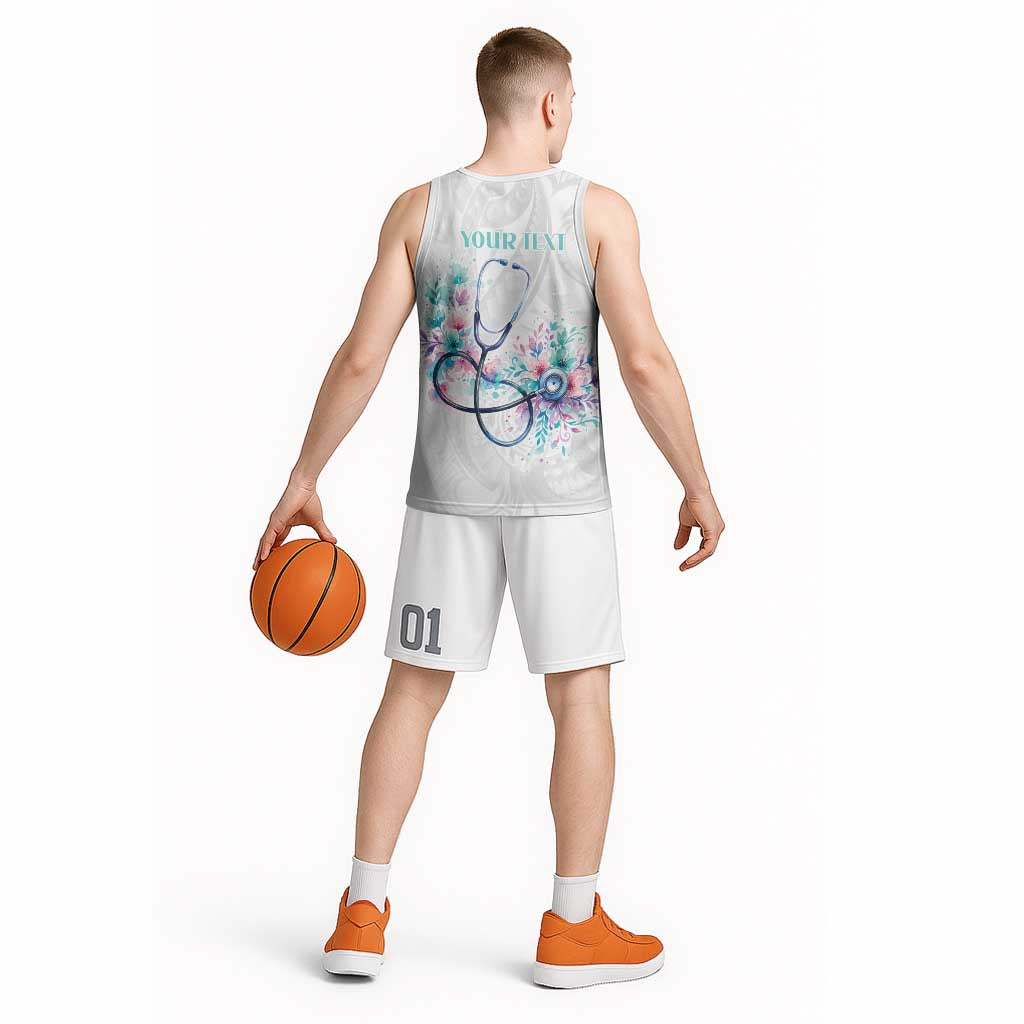 New Zealand Nurses RN Personalised Basketball Jersey Stethoscope Floral Maori Motif LT9 - Polynesian Pride