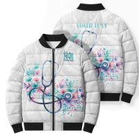 New Zealand Nurses RN Personalised Bomber Puffer Jacket Stethoscope Floral Maori Motif LT9 - Polynesian Pride