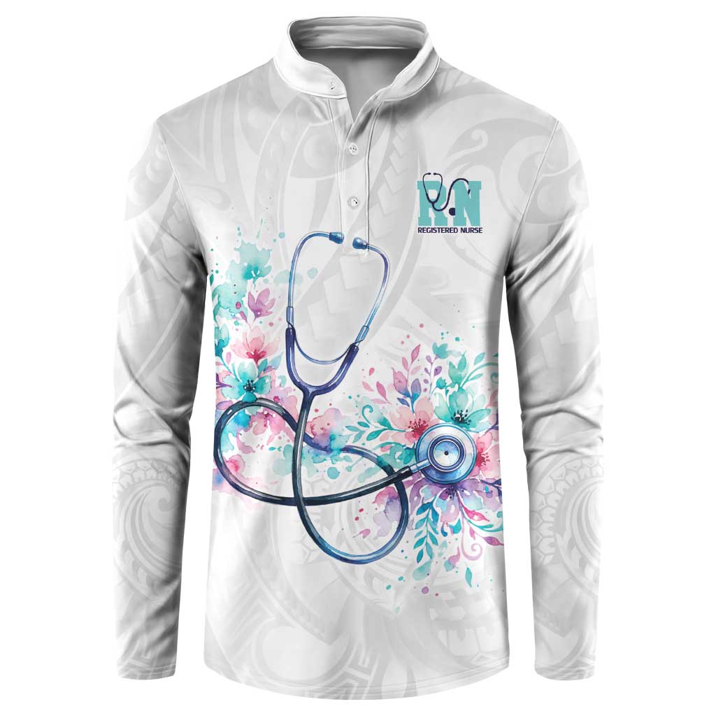 New Zealand Nurses RN Personalised Button Sweatshirt Stethoscope Floral Maori Motif LT9 White - Polynesian Pride