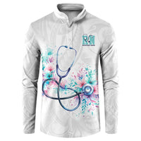 New Zealand Nurses RN Personalised Button Sweatshirt Stethoscope Floral Maori Motif LT9 White - Polynesian Pride