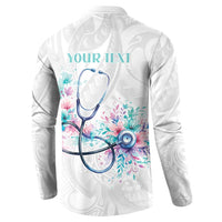 New Zealand Nurses RN Personalised Button Sweatshirt Stethoscope Floral Maori Motif LT9 - Polynesian Pride