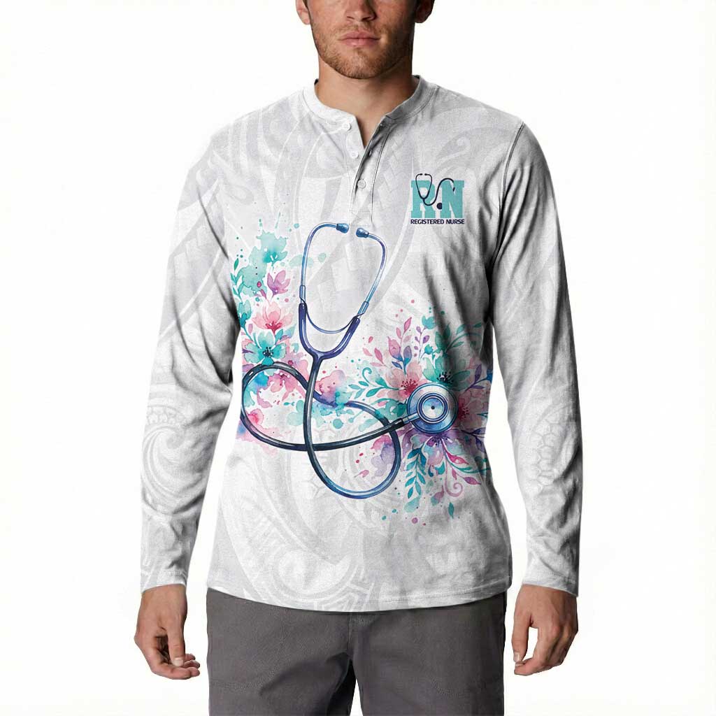 New Zealand Nurses RN Personalised Button Sweatshirt Stethoscope Floral Maori Motif LT9 - Polynesian Pride