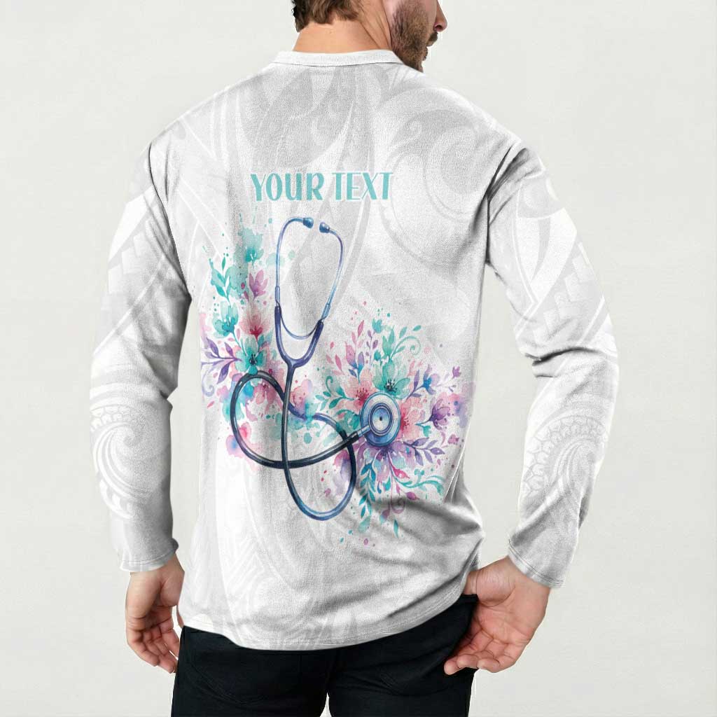 New Zealand Nurses RN Personalised Button Sweatshirt Stethoscope Floral Maori Motif LT9 - Polynesian Pride