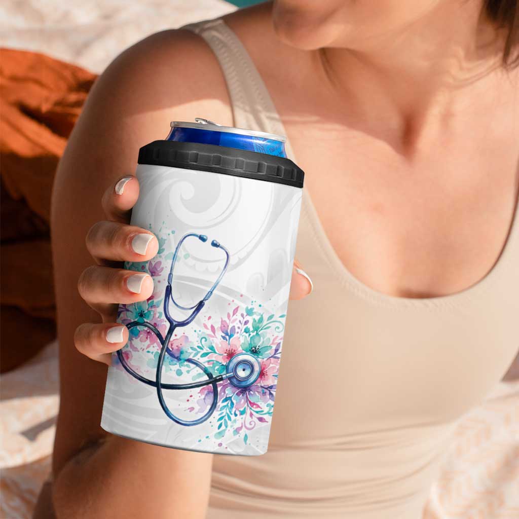 New Zealand Nurses RN Personalised 4 in 1 Can Cooler Tumbler Stethoscope Floral Maori Motif