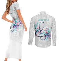 New Zealand Nurses RN Personalised Couples Matching Short Sleeve Bodycon Dress and Long Sleeve Button Shirt Stethoscope Floral Maori Motif