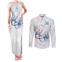 New Zealand Nurses RN Personalised Couples Matching Tank Maxi Dress and Long Sleeve Button Shirt Stethoscope Floral Maori Motif
