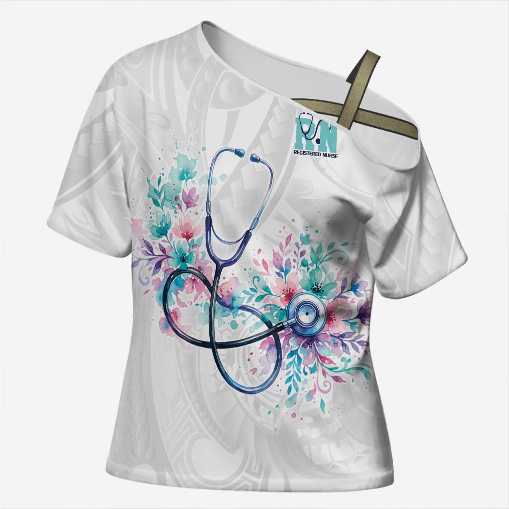 New Zealand Nurses RN Personalised Cross Shoulder Shirt Stethoscope Floral Maori Motif