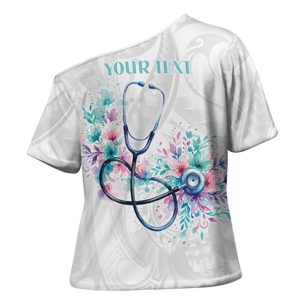 New Zealand Nurses RN Personalised Cross Shoulder Shirt Stethoscope Floral Maori Motif