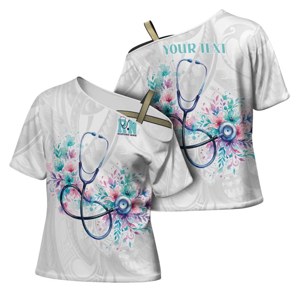New Zealand Nurses RN Personalised Cross Shoulder Shirt Stethoscope Floral Maori Motif