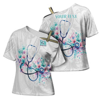 New Zealand Nurses RN Personalised Cross Shoulder Shirt Stethoscope Floral Maori Motif