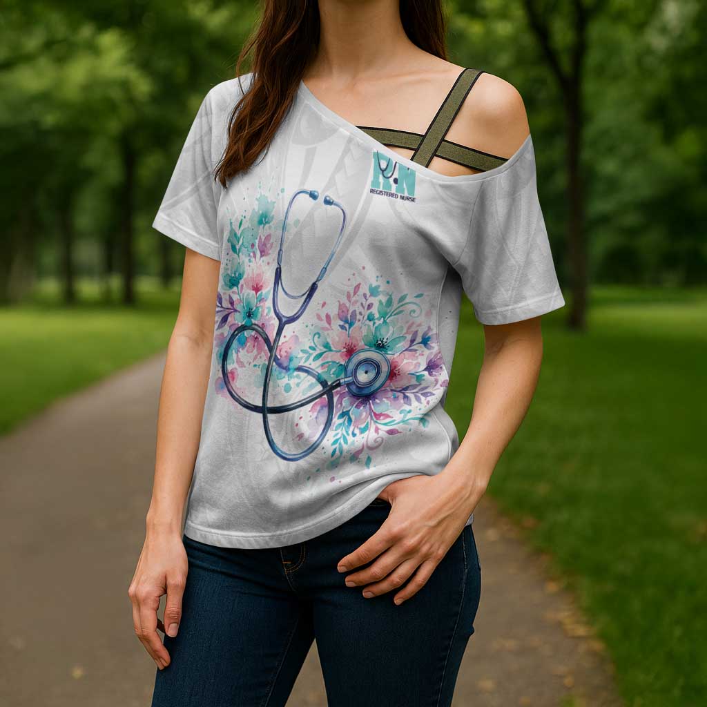 New Zealand Nurses RN Personalised Cross Shoulder Shirt Stethoscope Floral Maori Motif