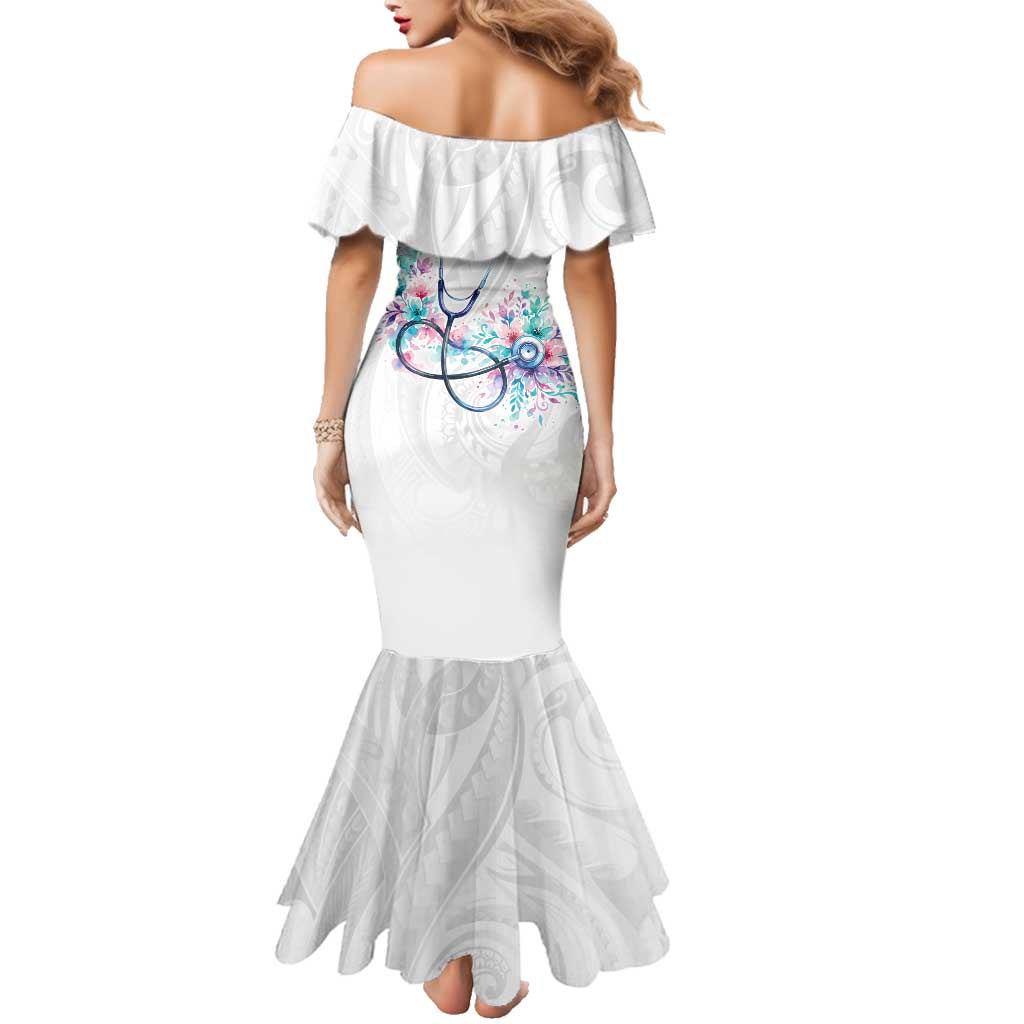 New Zealand Nurses RN Personalised Family Matching Mermaid Dress and Hawaiian Shirt Stethoscope Floral Maori Motif
