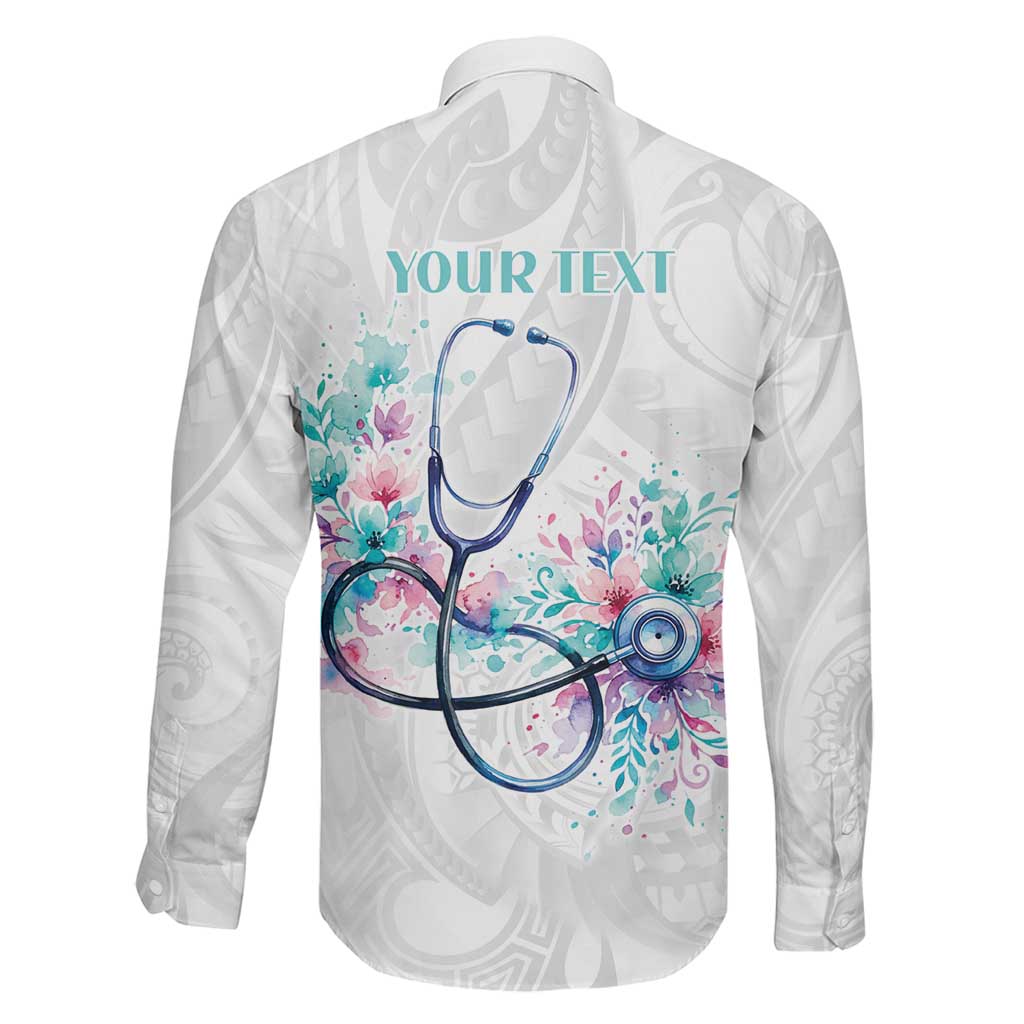 New Zealand Nurses RN Personalised Family Matching Off The Shoulder Long Sleeve Dress and Hawaiian Shirt Stethoscope Floral Maori Motif
