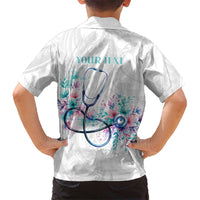 New Zealand Nurses RN Personalised Family Matching Off Shoulder Maxi Dress and Hawaiian Shirt Stethoscope Floral Maori Motif