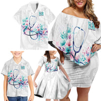 New Zealand Nurses RN Personalised Family Matching Off Shoulder Short Dress and Hawaiian Shirt Stethoscope Floral Maori Motif