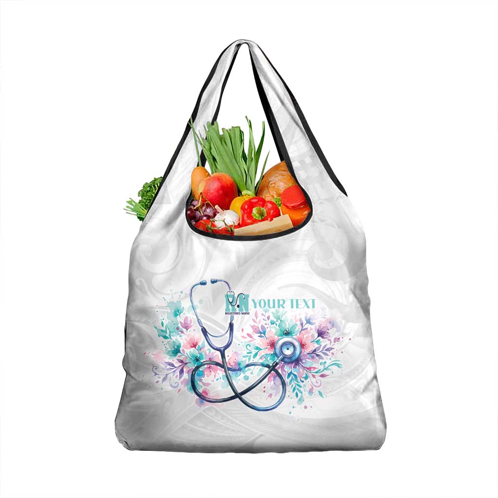 New Zealand Nurses RN Personalised Grocery Bag Stethoscope Floral Maori Motif LT9 1-pack One Size White - Polynesian Pride