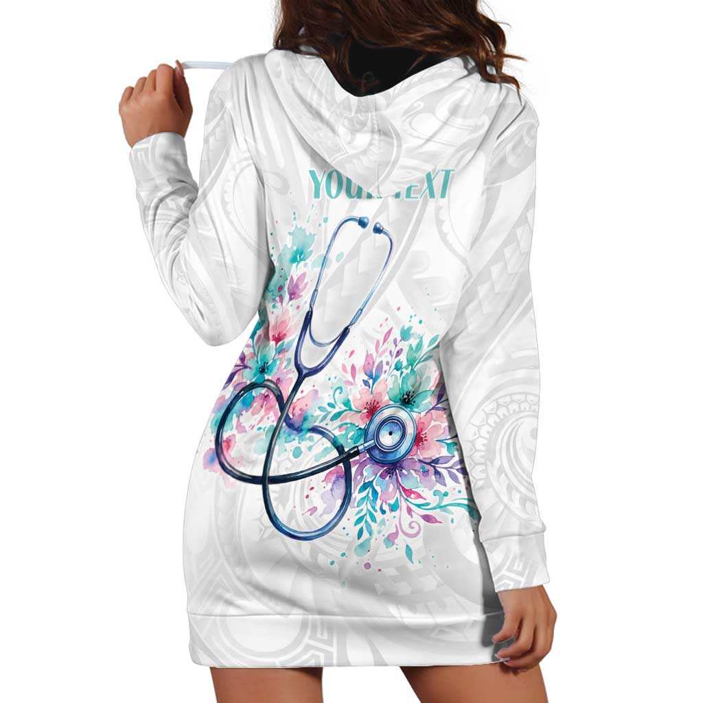 New Zealand Nurses RN Personalised Hoodie Dress Stethoscope Floral Maori Motif