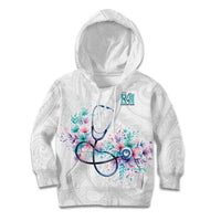 New Zealand Nurses RN Personalised Kid Hoodie Stethoscope Floral Maori Motif LT9 Hoodie White - Polynesian Pride
