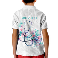 New Zealand Nurses RN Personalised Kid Polo Shirt Stethoscope Floral Maori Motif LT9 - Polynesian Pride