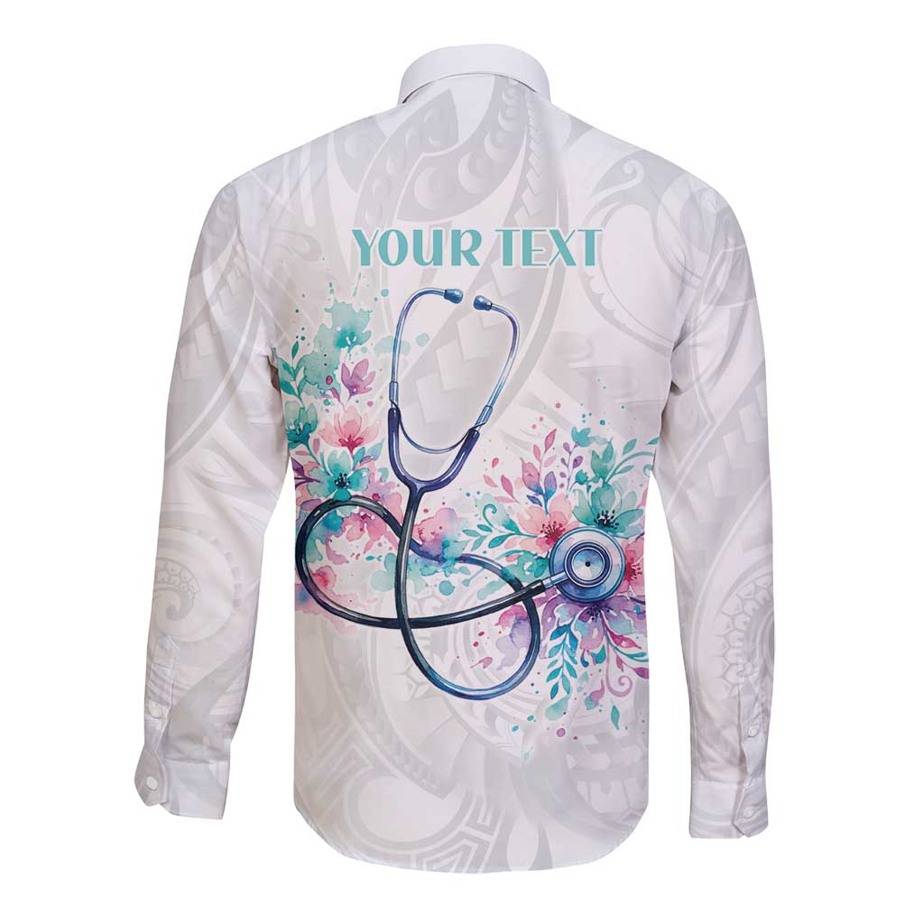New Zealand Nurses RN Personalised Long Sleeve Button Shirt Stethoscope Floral Maori Motif LT9 - Polynesian Pride