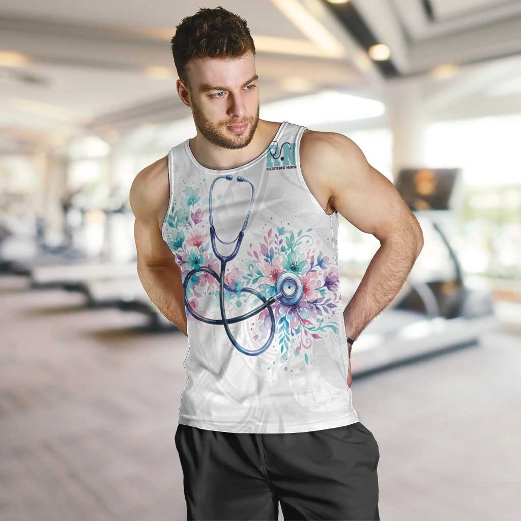 New Zealand Nurses RN Personalised Men Tank Top Stethoscope Floral Maori Motif