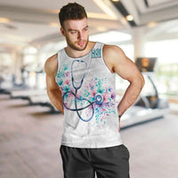 New Zealand Nurses RN Personalised Men Tank Top Stethoscope Floral Maori Motif