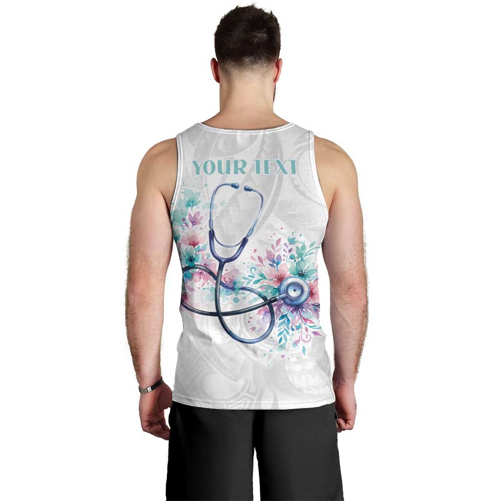New Zealand Nurses RN Personalised Men Tank Top Stethoscope Floral Maori Motif