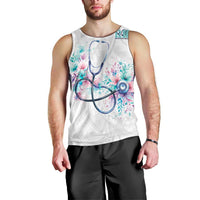 New Zealand Nurses RN Personalised Men Tank Top Stethoscope Floral Maori Motif