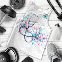 New Zealand Nurses RN Personalised Men Tank Top Stethoscope Floral Maori Motif