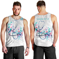 New Zealand Nurses RN Personalised Men Tank Top Stethoscope Floral Maori Motif