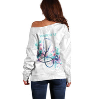New Zealand Nurses RN Personalised Off Shoulder Sweater Stethoscope Floral Maori Motif LT9 - Polynesian Pride