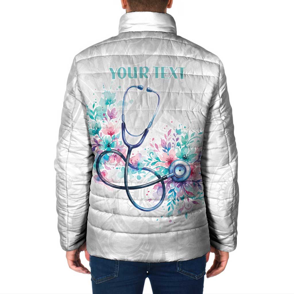 New Zealand Nurses RN Personalised Padded Jacket Stethoscope Floral Maori Motif LT9 - Polynesian Pride