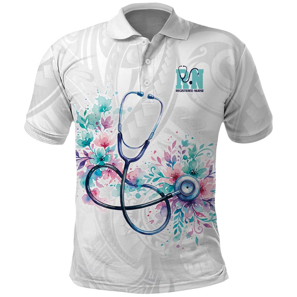 New Zealand Nurses RN Personalised Polo Shirt Stethoscope Floral Maori Motif