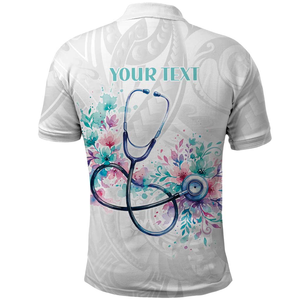 New Zealand Nurses RN Personalised Polo Shirt Stethoscope Floral Maori Motif LT9 - Polynesian Pride