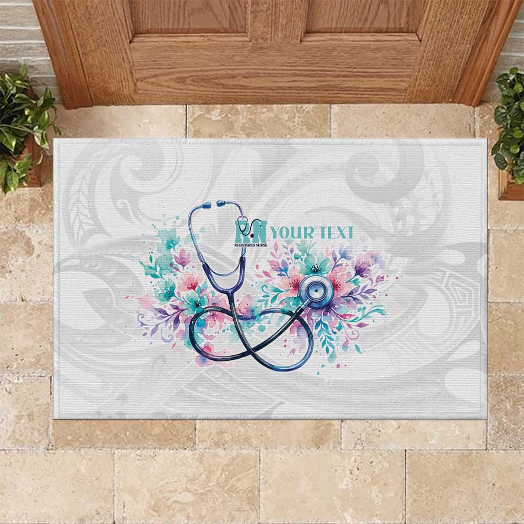 New Zealand Nurses RN Personalised Rubber Doormat Stethoscope Floral Maori Motif LT9 White - Polynesian Pride