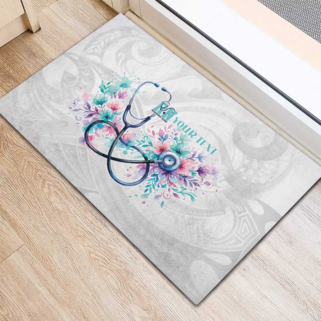 New Zealand Nurses RN Personalised Rubber Doormat Stethoscope Floral Maori Motif LT9 - Polynesian Pride
