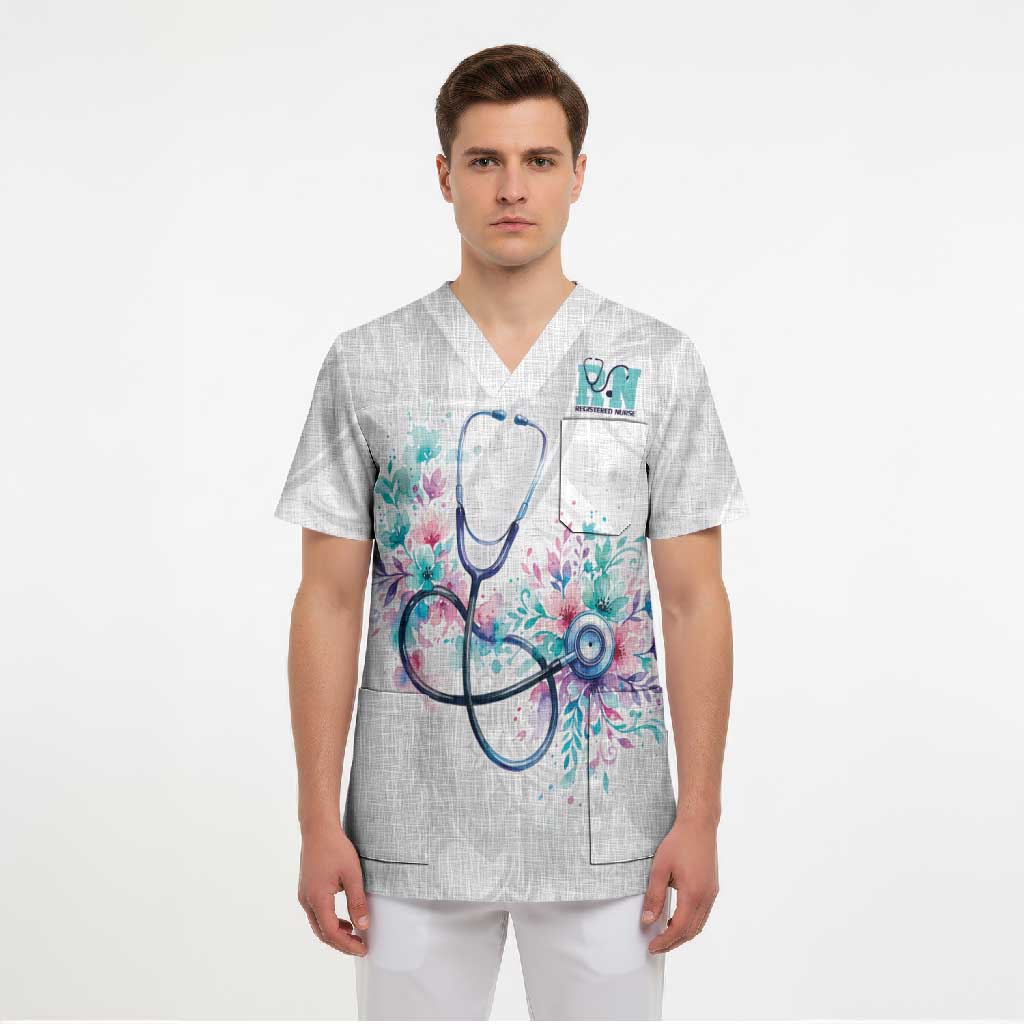 New Zealand Nurses RN Personalised Scrub Top Stethoscope Floral Maori Motif LT9 - Polynesian Pride