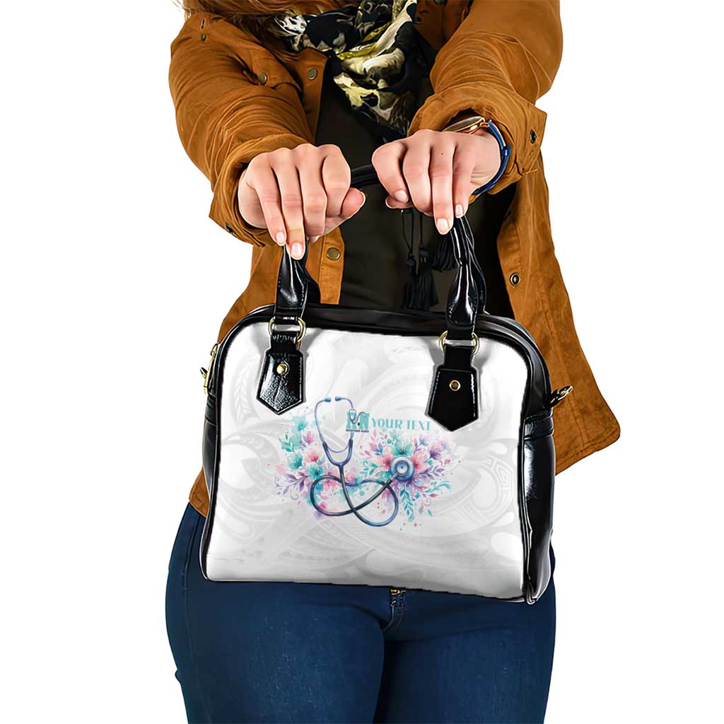 New Zealand Nurses RN Personalised Shoulder Handbag Stethoscope Floral Maori Motif LT9 One Size White - Polynesian Pride