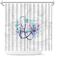 New Zealand Nurses RN Personalised Shower Curtain Stethoscope Floral Maori Motif LT9 White - Polynesian Pride