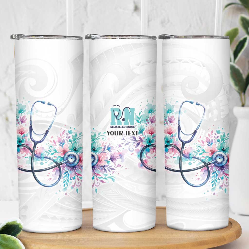 New Zealand Nurses RN Personalised Skinny Tumbler Stethoscope Floral Maori Motif