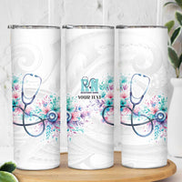 New Zealand Nurses RN Personalised Skinny Tumbler Stethoscope Floral Maori Motif